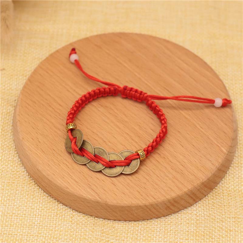 Copper Coin Red String Bracelet for Protection & Wealth