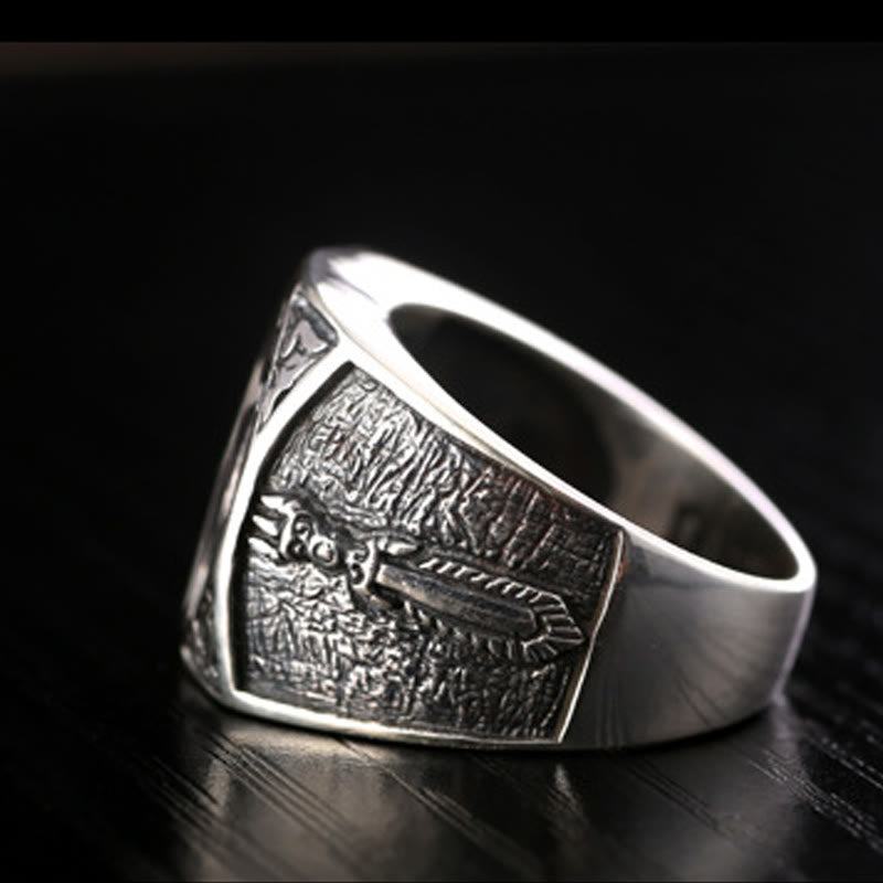 925 Sterling Silver Sanskrit Protection Spiritual Ring Adjustable