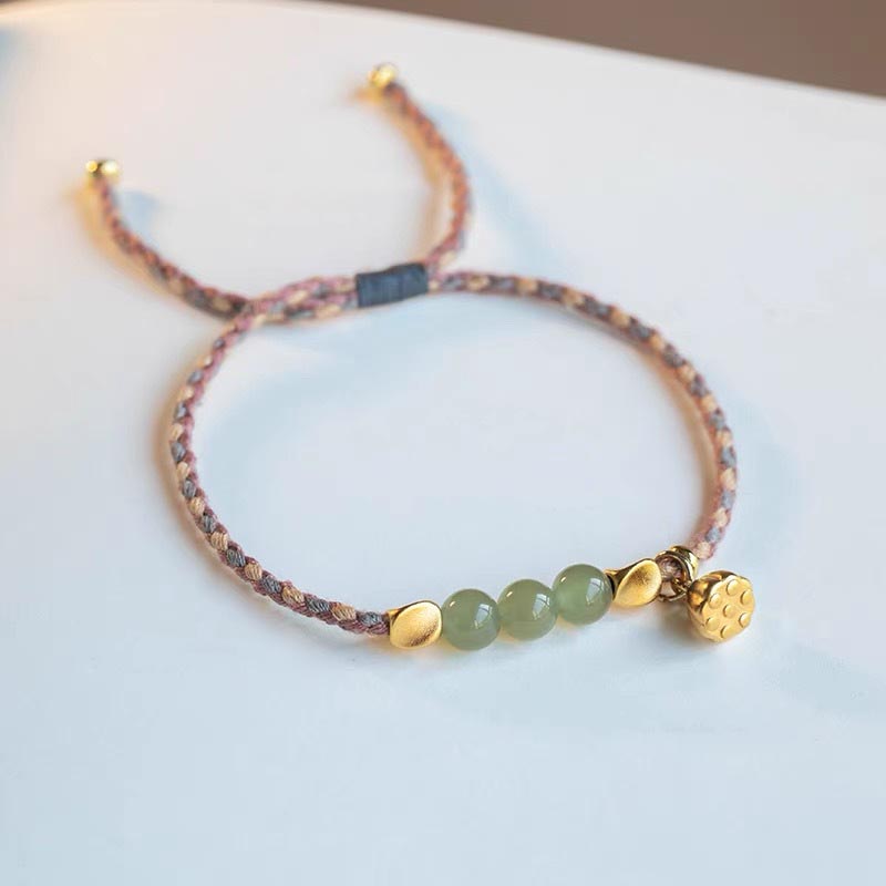 Handcrafted Hetian Jade Lotus Charm Bracelet 6mm