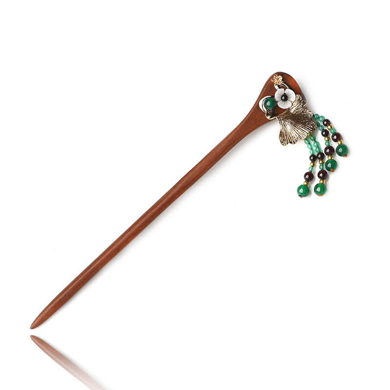 17cm Red Sandalwood Green Agate Protection Hairpin