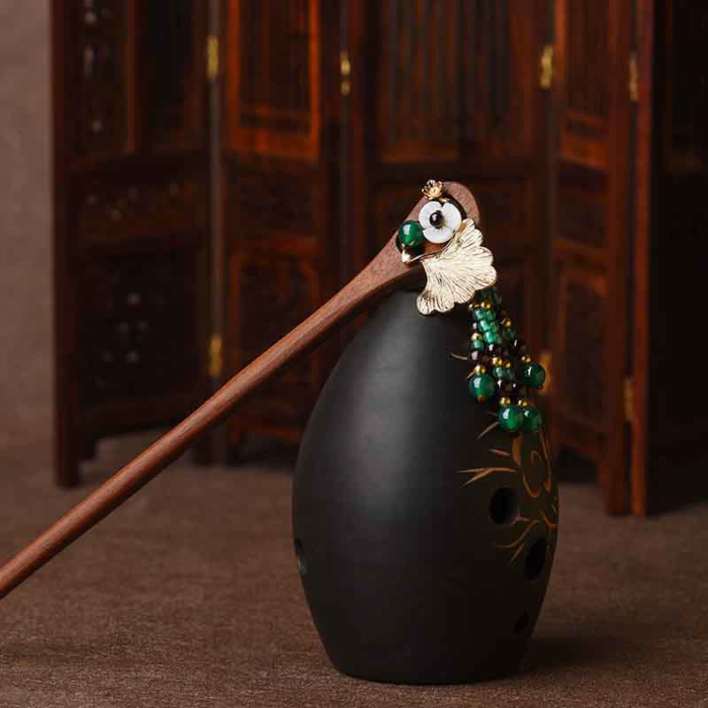 17cm Red Sandalwood Green Agate Protection Hairpin