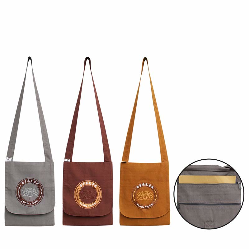 Lotus Embroidered Cotton Shoulder Bag for Spiritual Practice