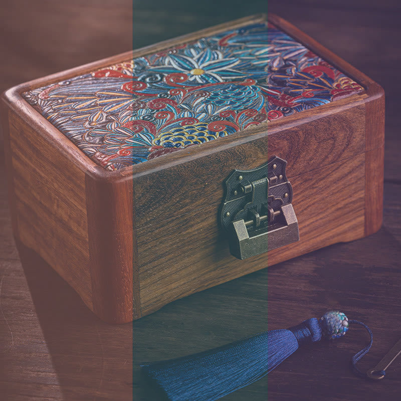 Rosewood Jewelry Storage Box with Floral Pattern | Zen Decor
