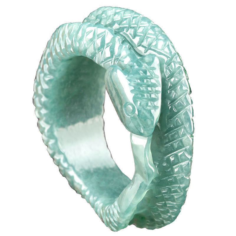 17mm Natural Jade Snake Carving Prosperity Protection Ring