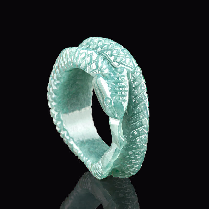 17mm Natural Jade Snake Carving Prosperity Protection Ring