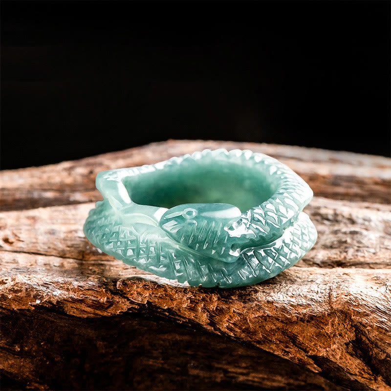 17mm Natural Jade Snake Carving Prosperity Protection Ring
