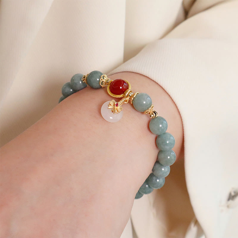 8mm Natural Jade Red Agate Luck Bracelet Bow Tie Design