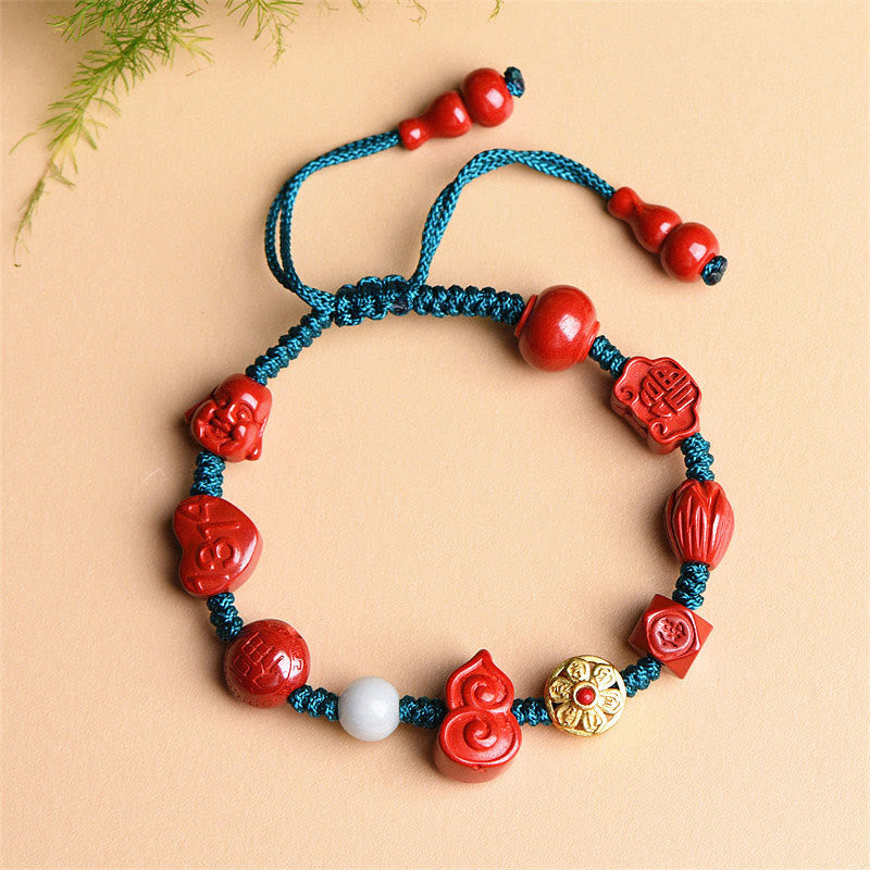 Natural Cinnabar Om Mani Padme Hum Blessing String Bracelet