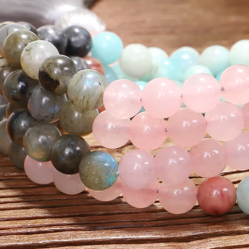 108 Bead Amazonite & Black Glitter Stone Gemstone Mala Bracelet
