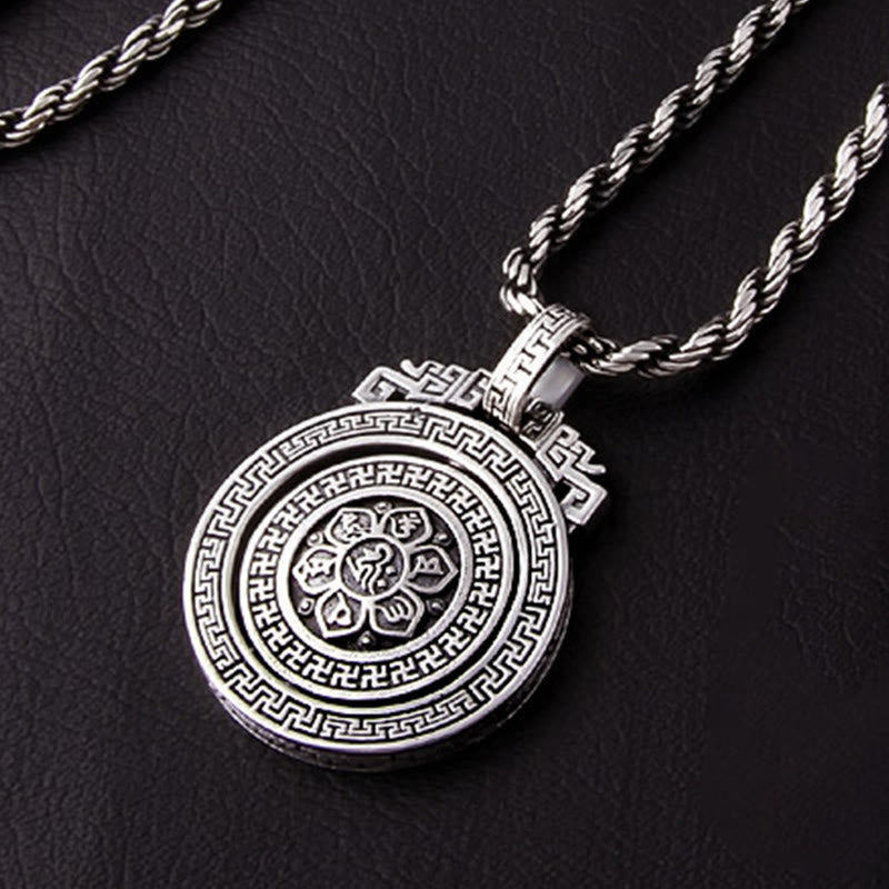 Om Mani Padme Hum Necklace | Copper Silver Rotatable Pendant