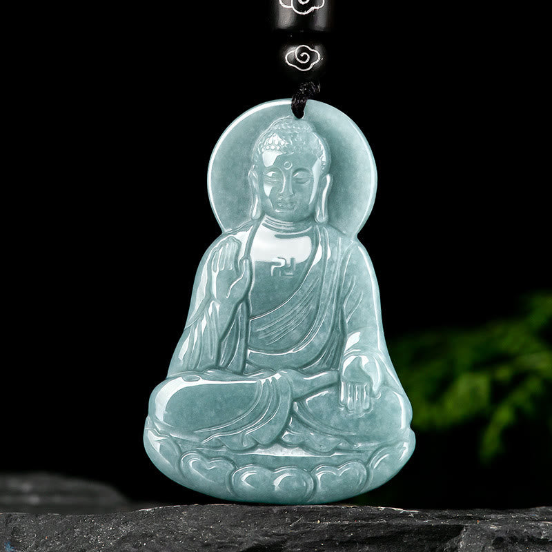 Natural Jade Amitabha Buddha Compassion Necklace 65cm String