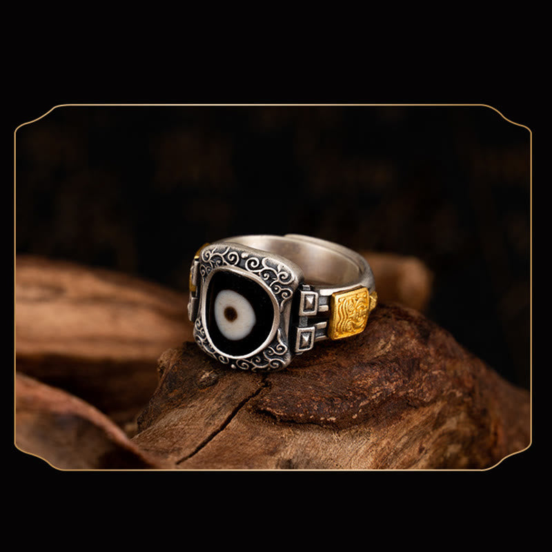 Sterling Silver Zakiram Goddess Wealth Dzi Bead Ring