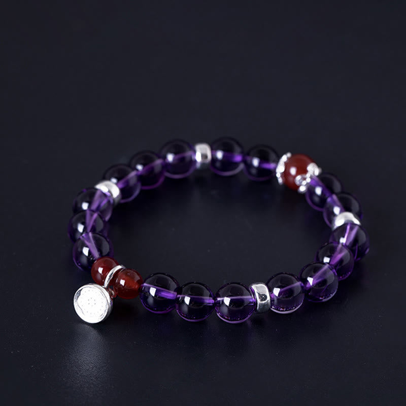 8mm Amethyst Red Agate Sterling Silver Positive Bracelet
