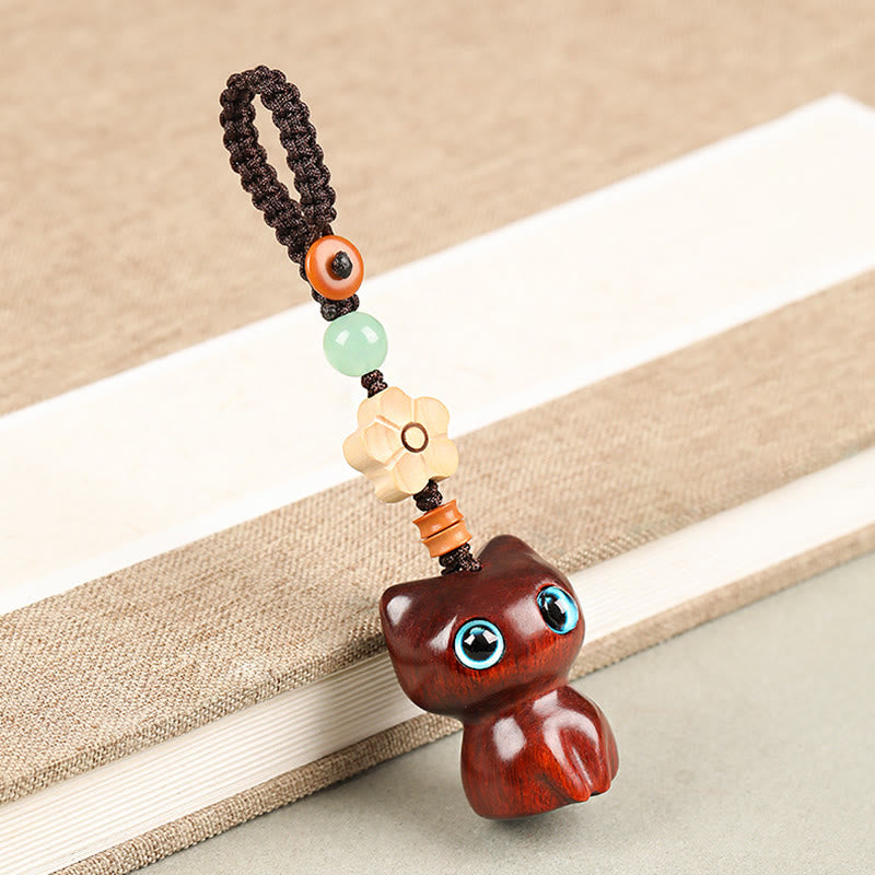 Ebony Wood Lucky Cat Key Chain for Spiritual Peace & Balance
