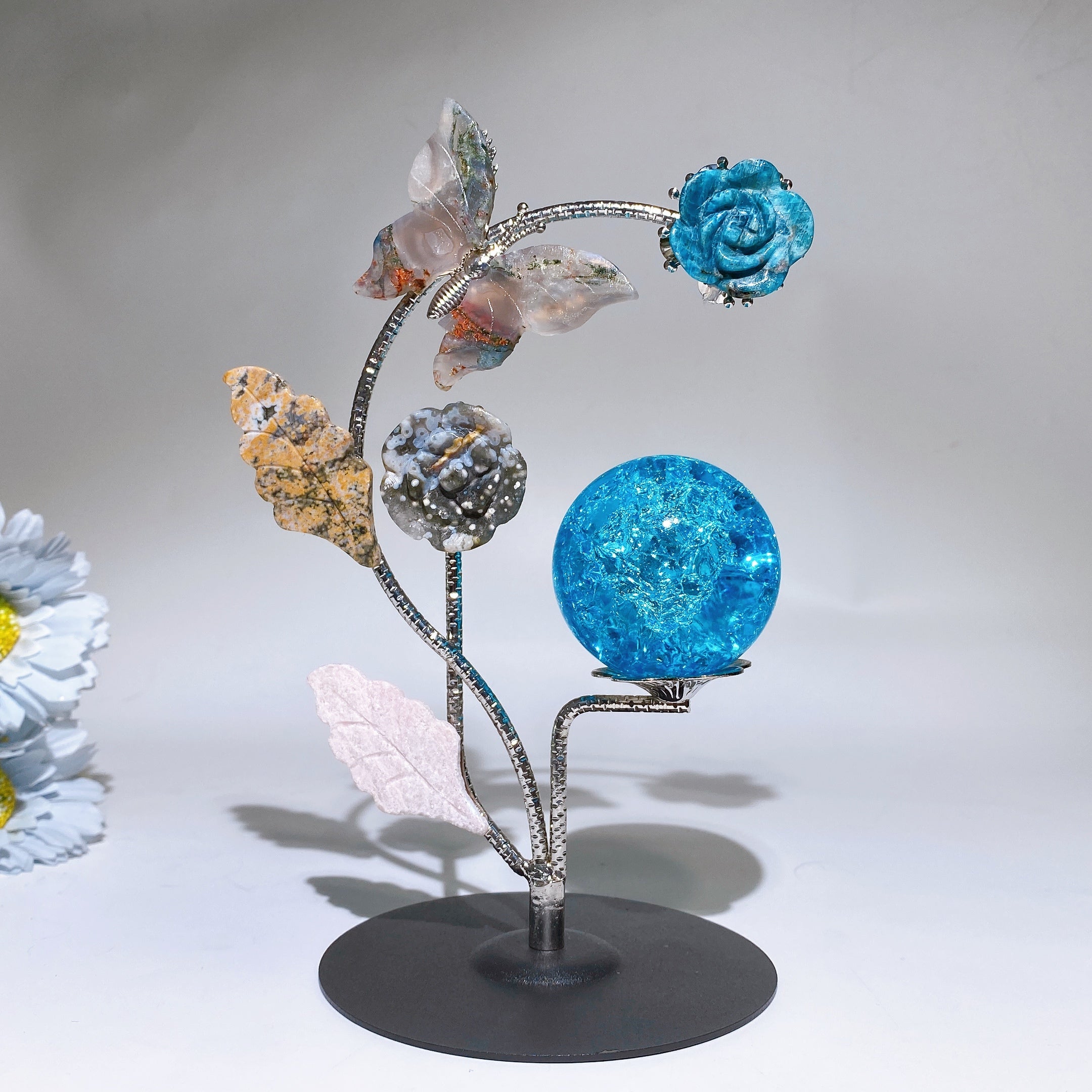 18cm Crystal Healing Stand with Ornamental Butterflies