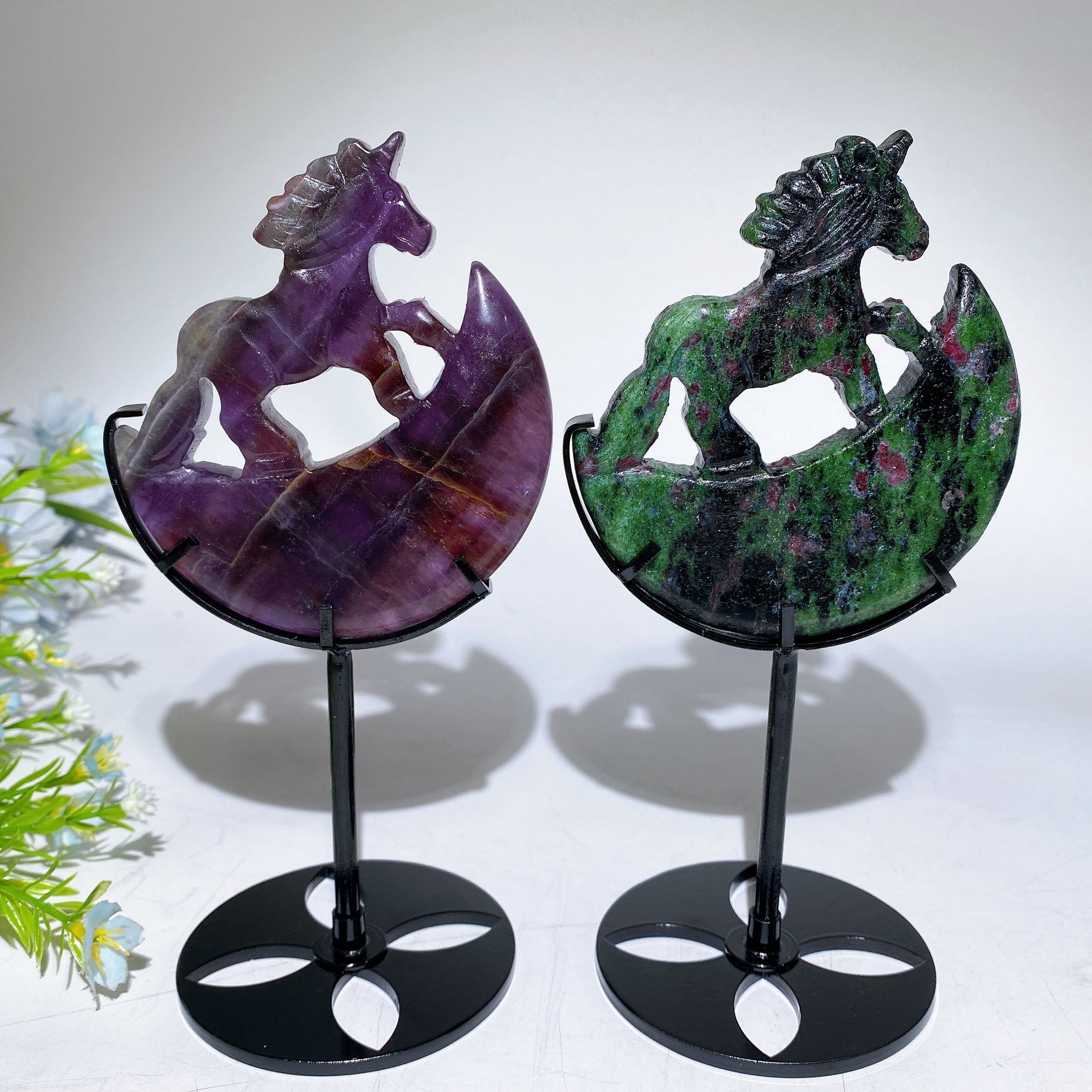 18cm Crystal Unicorn on Moon Carving Spiritual Figurine