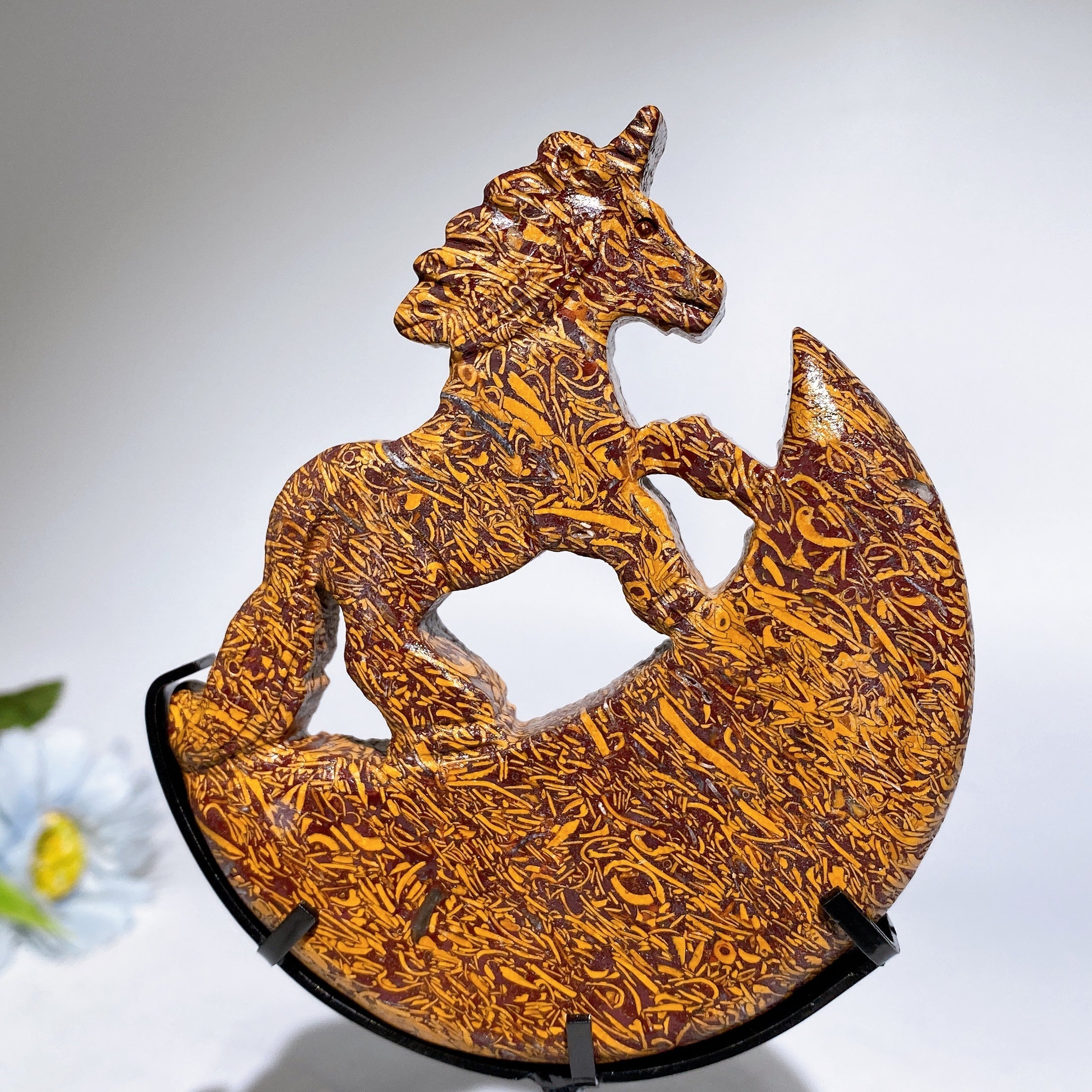 18cm Crystal Unicorn on Moon Carving Spiritual Figurine