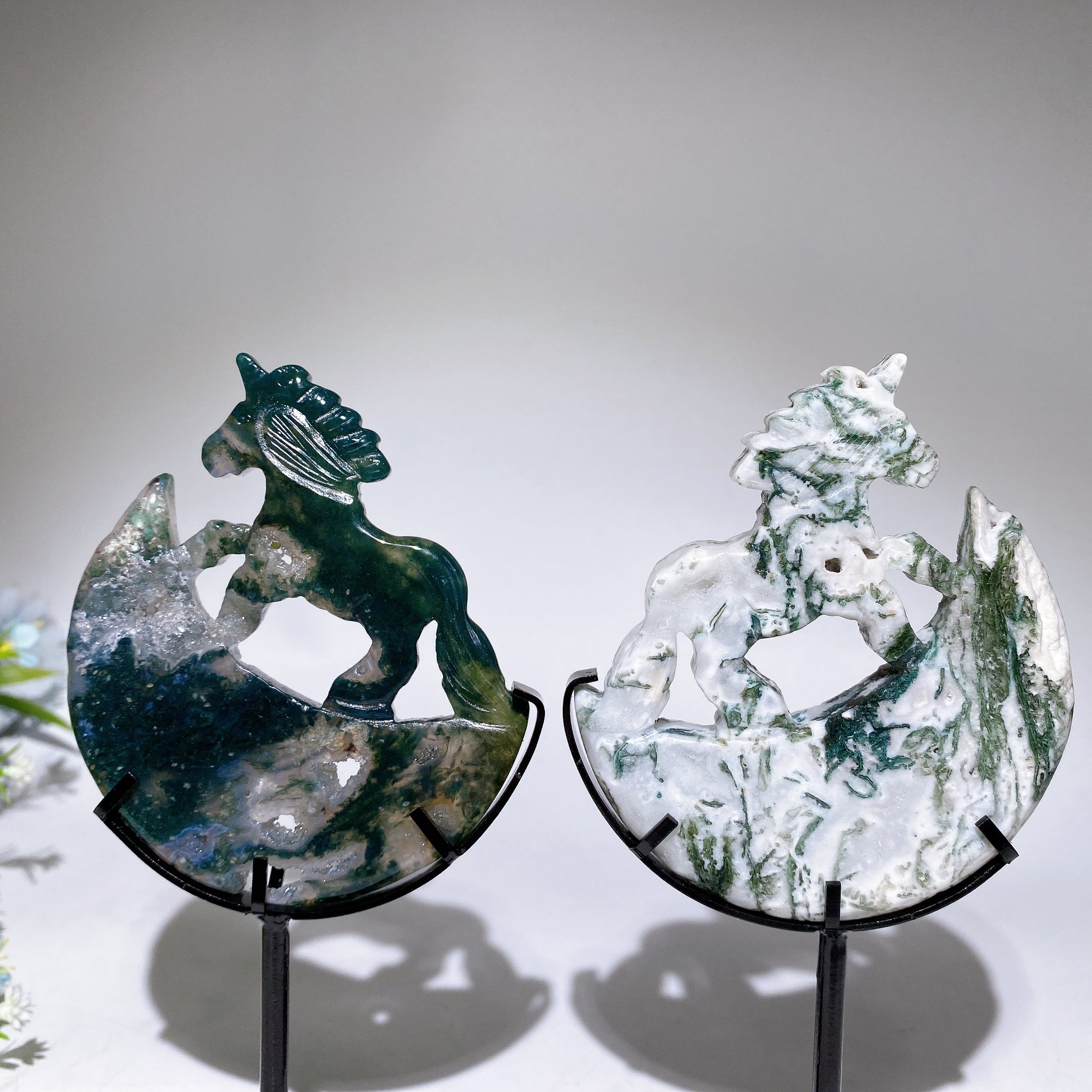 18cm Crystal Unicorn on Moon Carving Spiritual Figurine