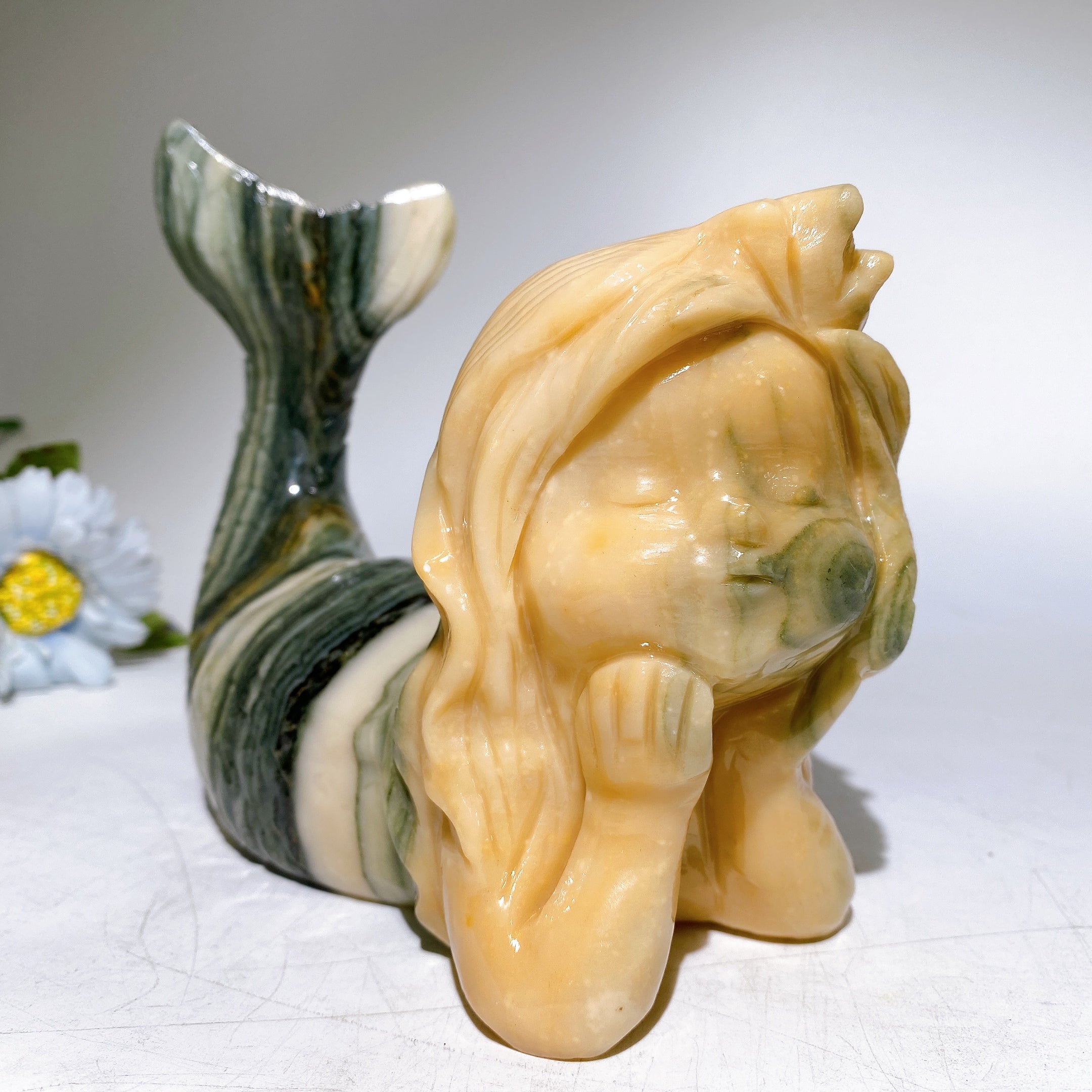 18cm Jade Mermaid Crystal Figure for Energy Healing