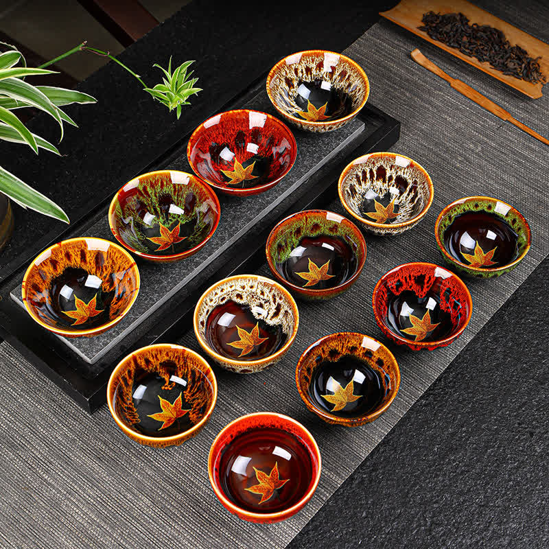 Colorful Maple Leaf Ceramic Teacup 110ml for Cozy Tea