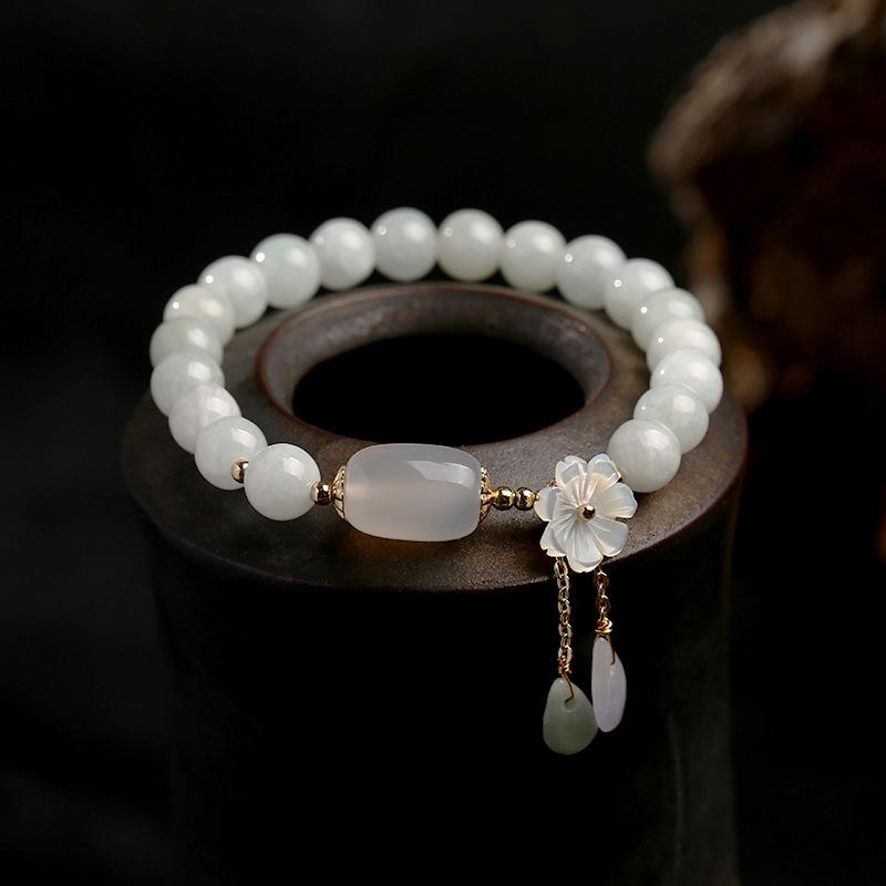 White Jade Luck & Protection Bracelet 7.5mm Beads