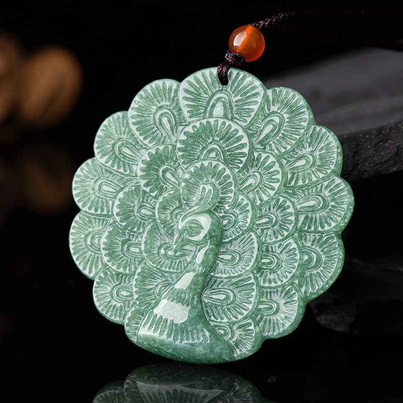 Natural Jade Peacock Luck Prosperity Necklace
