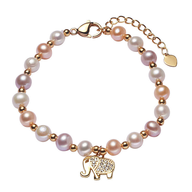 18K Gold Plated Pearl Elephant Charm Bracelet for Sincerity