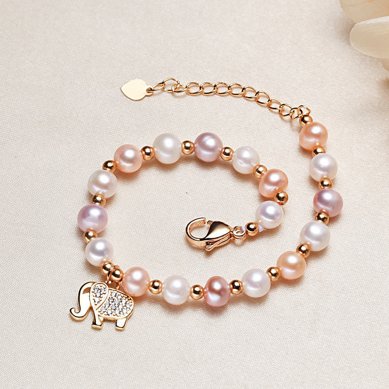 18K Gold Plated Pearl Elephant Charm Bracelet for Sincerity