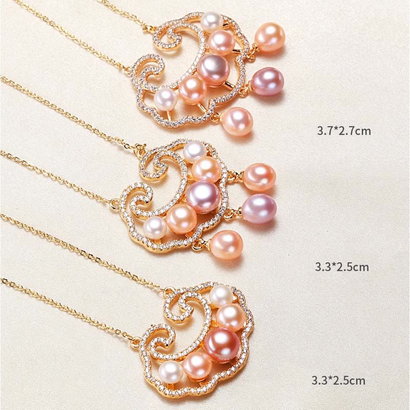 18K Gold Plated Pearl Necklace with Chinese Lock Charm for Sincerity