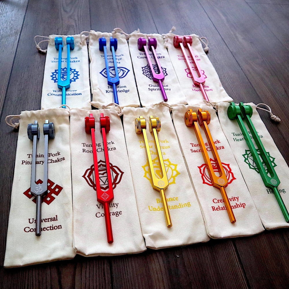 18pc Solfeggio & Chakra Tuning Fork Set with Holder & Activator - On sale