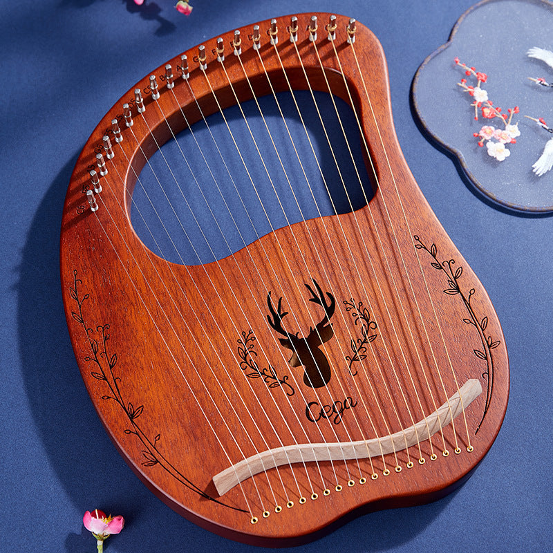 19-String Mahogany Lyre Harp Instrument