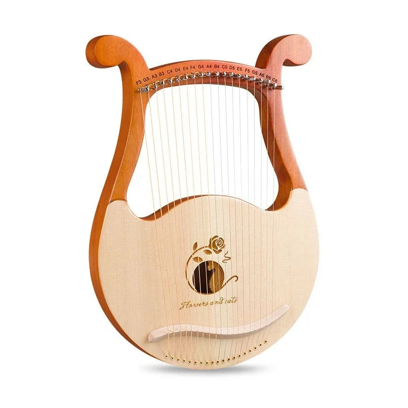 19-String Wood Lyre Harp Instrument with Decorative Rose Design for Beginners