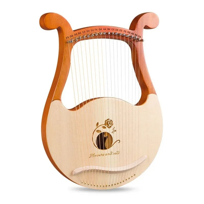 Wooden lyre harp with snail design, ideal for beginners, 19-string instrument