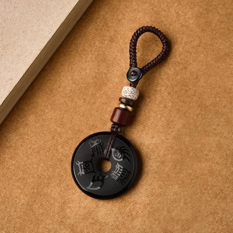 Black Obsidian Peace Buckle Necklace with Five Sacred Mountains Pendant