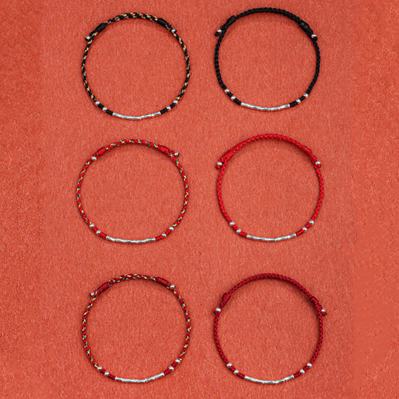Tibetan Handmade Multicolored Bamboo Protection Red String Bracelet