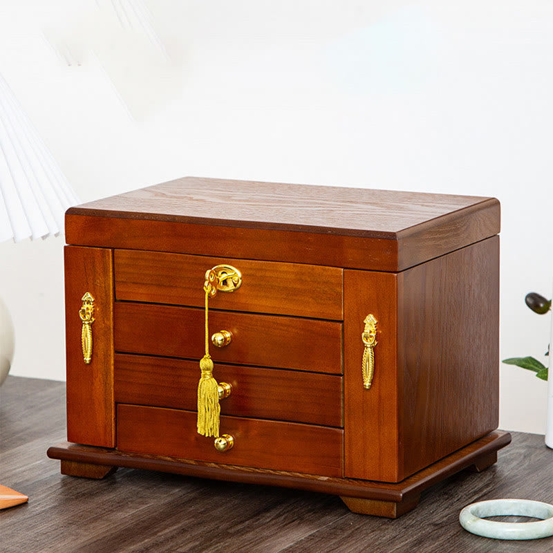 Large Vintage Wooden Jewelry Box with Mirror | Healing Sounds