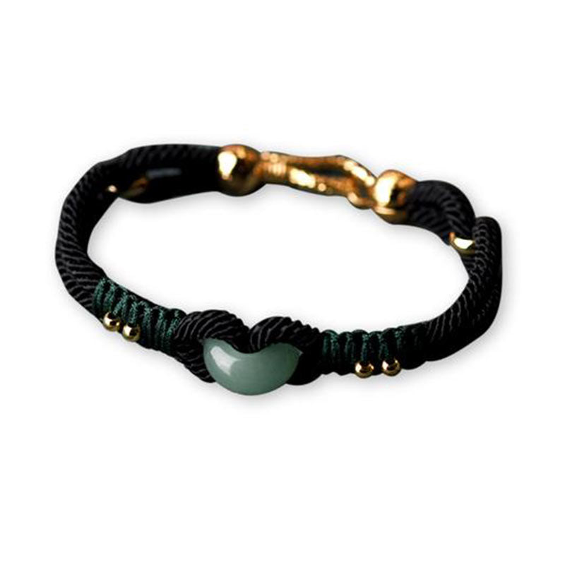 Unisex Tibetan Jade Lucky Black Rope Bracelet | Healing Sounds