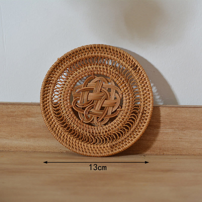 Ceramic Flower Pattern Rattan Cup Mat | 10cm Coaster