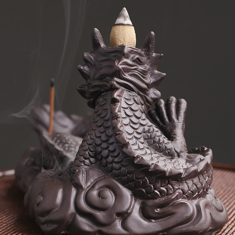 Purple Clay Dragon Incense Burner for Luck & Protection