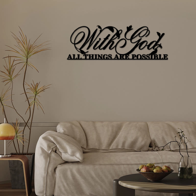 Zen Metal Wall Art | With God All Things Are Possible Sign 44x16cm