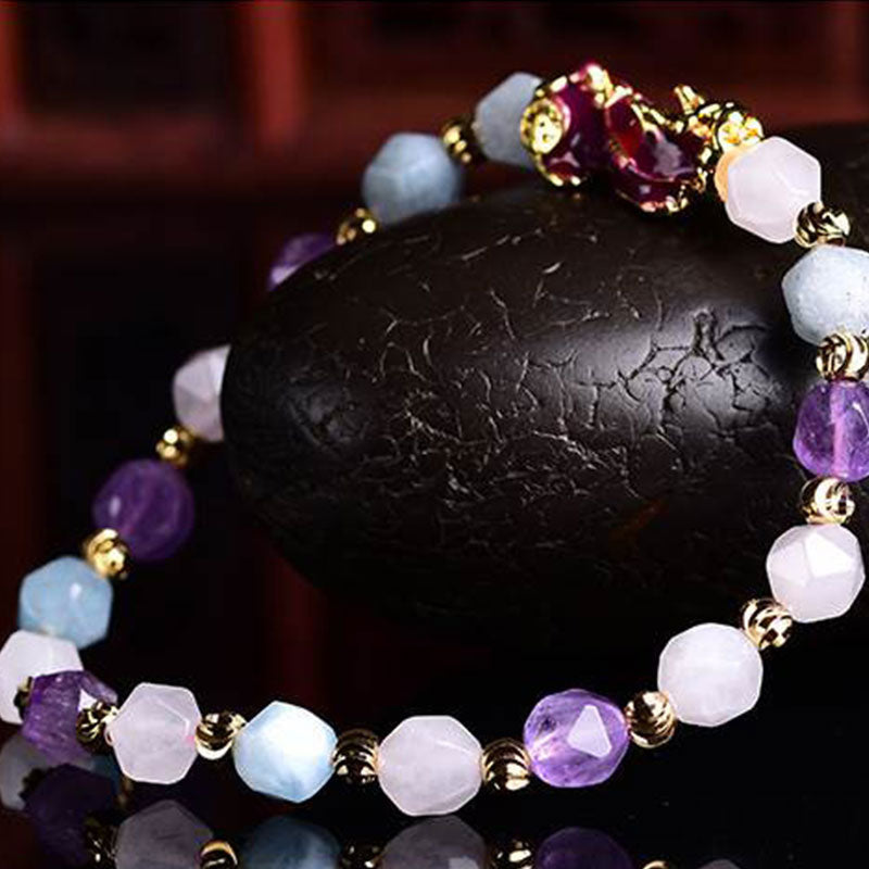 Amethyst Pixiu Charm Bracelet 6mm Spiritual Healing Jewelry