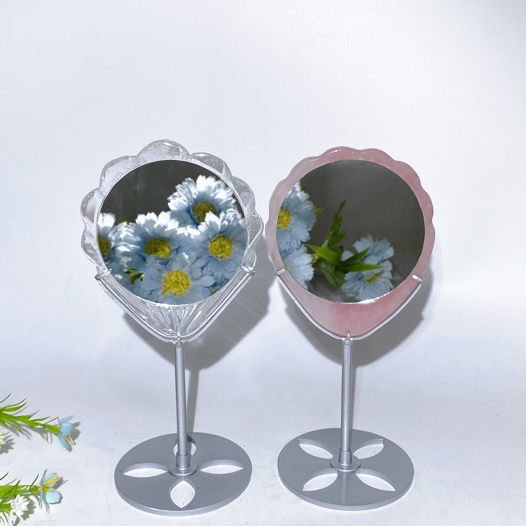 19cm Crystal Shell Mirror with Stand for Healing Decor