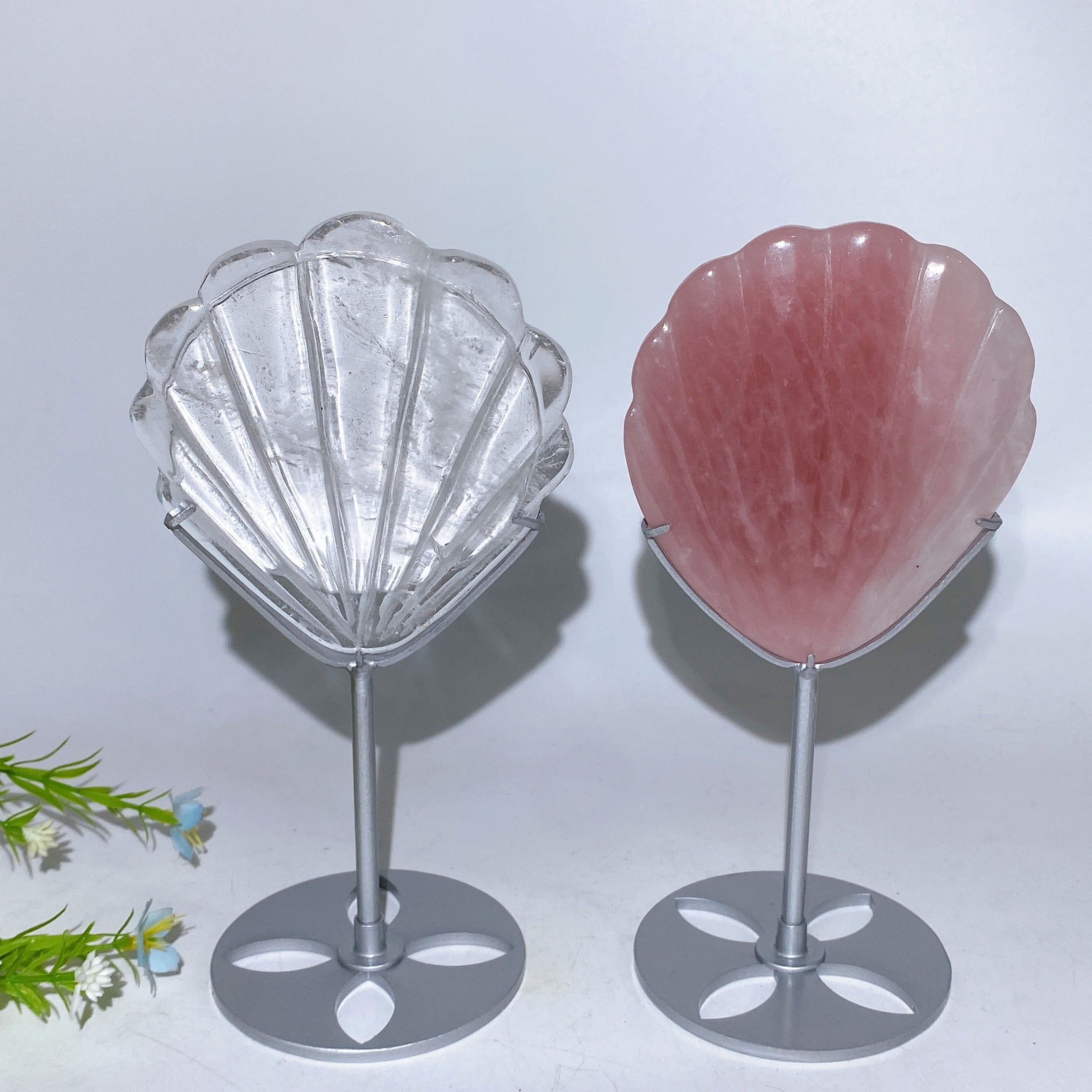 19cm Crystal Shell Mirror with Stand for Healing Decor
