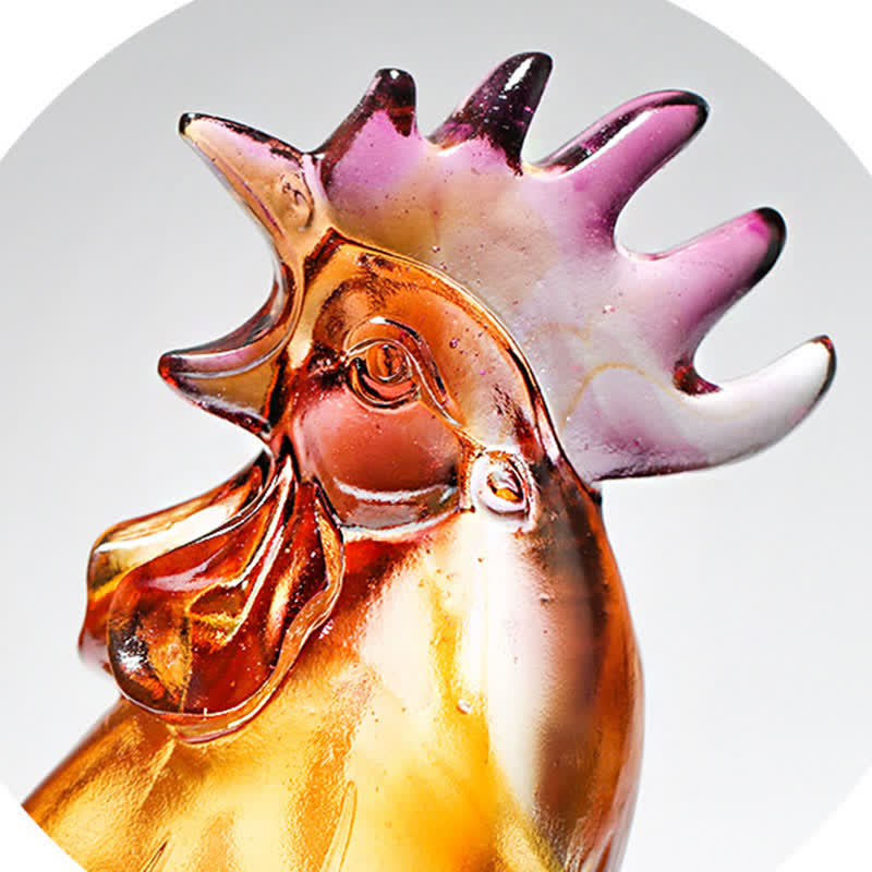 Handmade Liuli Crystal Rooster Zen Decor Art Piece