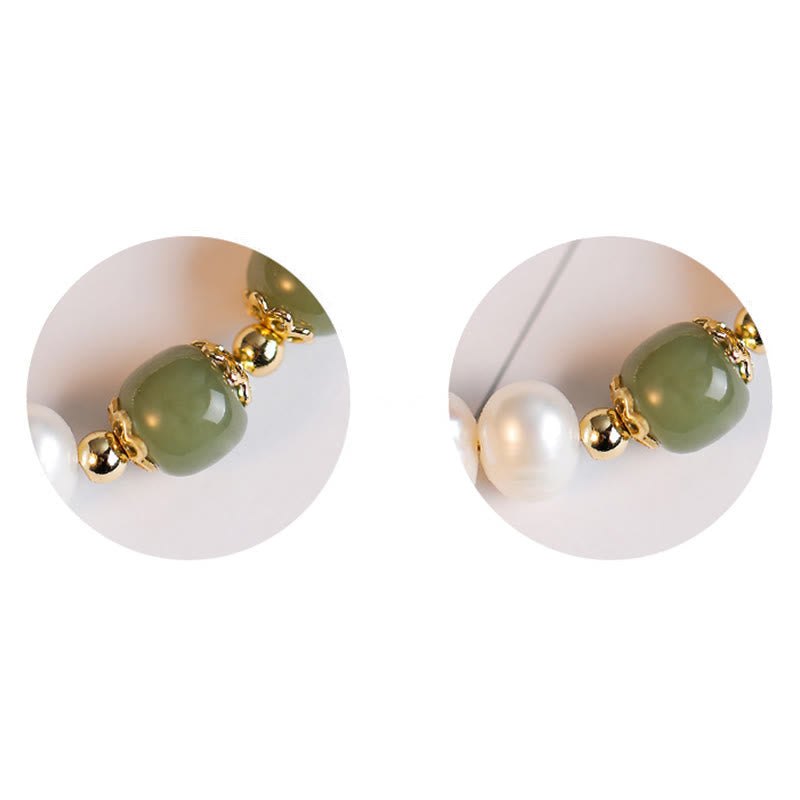 14K Gold Plated Pearl Hetian Jade Bead Bracelet for Harmony