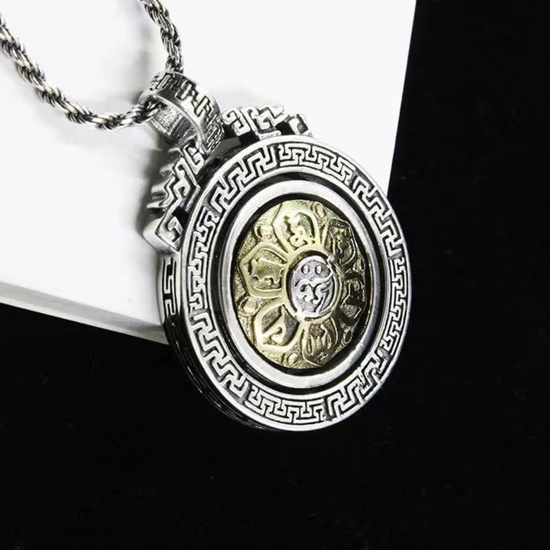 Om Mani Padme Hum Necklace | Copper Silver Rotatable Pendant