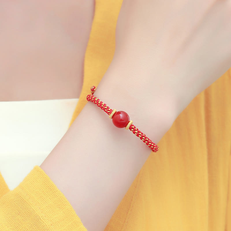 Handmade Red Agate Amethyst Calm Braided Bracelet