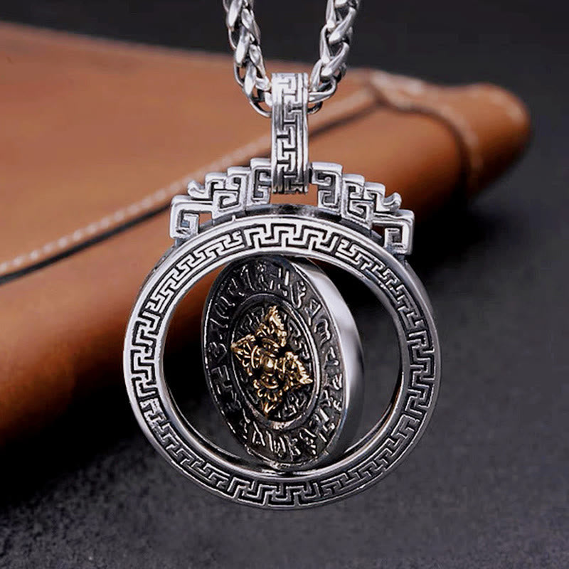 Om Mani Padme Hum Necklace | Copper Silver Rotatable Pendant