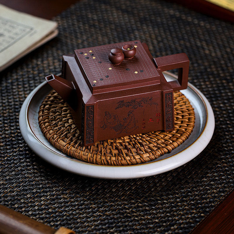 280ml Purple Clay Yixing Handmade Square Gongfu Teapot