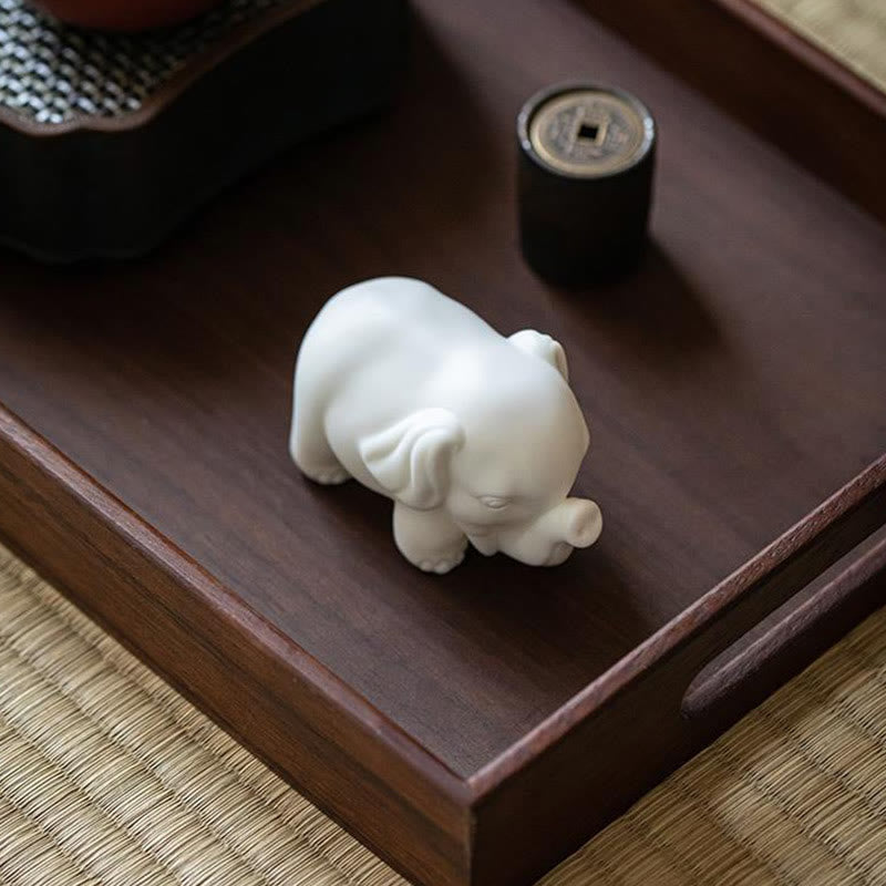 White Porcelain Elephant Figurine Spiritual Strength Decor